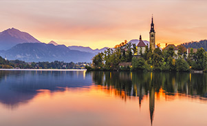 Isla de Bled en el lago Bled, Eslovenia